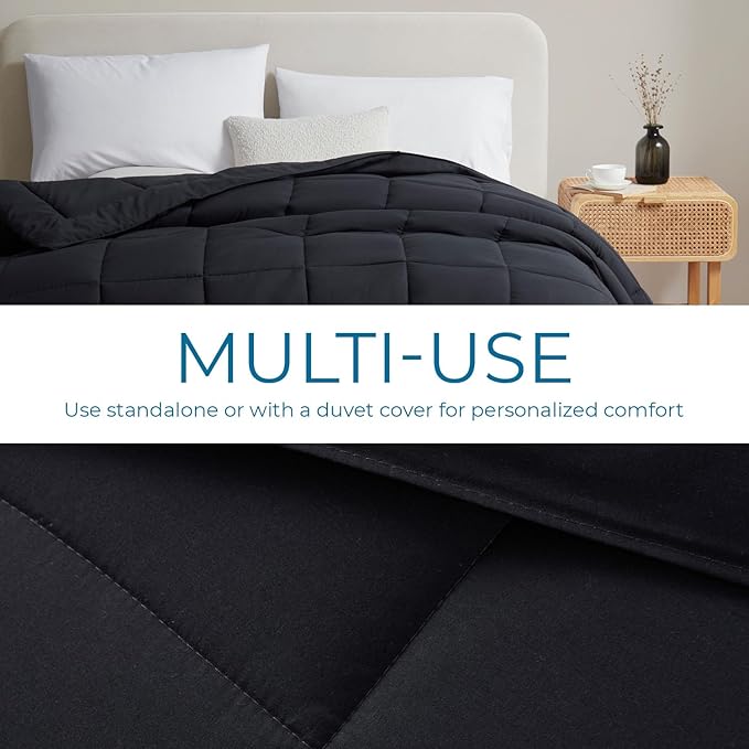 Nestl Quilted Down Alternative Comforter - All Season Black King Size Duvet Insert with Corner Tabs
