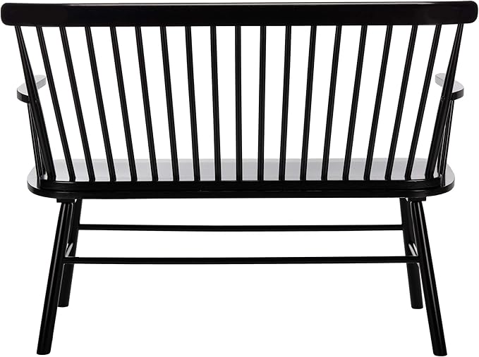 SAFAVIEH Home Collection – Addison Black Solid Wood Spindle Back Loveseat Bench, Farmhouse Settee for Entryway Living Room or Dining Area (AMH8513A)