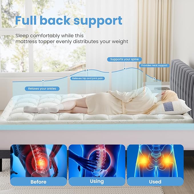 DUMOS Dual Layer 4 Inch Mattress Topper Full, Memory Foam Mattress Topper - 2 Inch Gel Memory Foam and 2 Inch Pillow Top Mattress Pad Cover for Back Pain, Thick Soft Topper with 8-16 Inch Deep Pocket