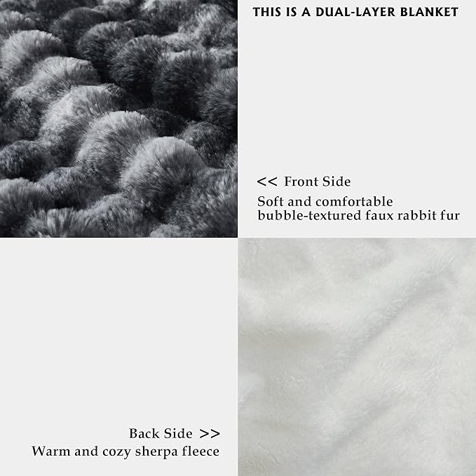 50x60 Inches Ultra-Soft Fuzzy Faux Fur Plush Throw Blanket - Thick, Warm Sherpa for Couch, Sofa, Bedroom, Camping - Decorative Blanket for Cozy Warmth, Bubble Black Tie Dye