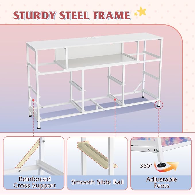 WLIVE Dresser TV Stand for 45, 50, 55 inch TV, Entertainment Center with LED Lights & Charging Station, Chest of Drawers with 8 Fabric Drawers for Living Room, Tie-dye Print (Pink, Purple, Blue) - Image 9