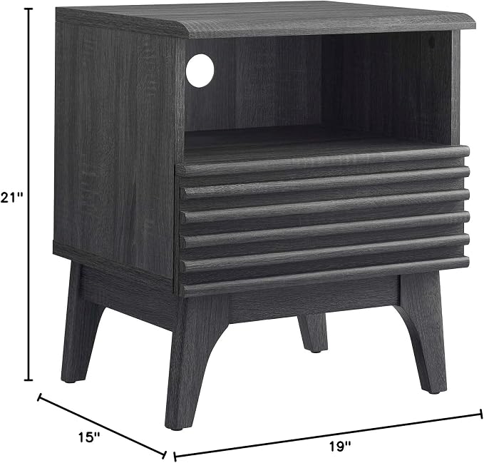 Modway Render Mid-Century Modern, One-Drawer Nightstand, Charcoal - Image 3