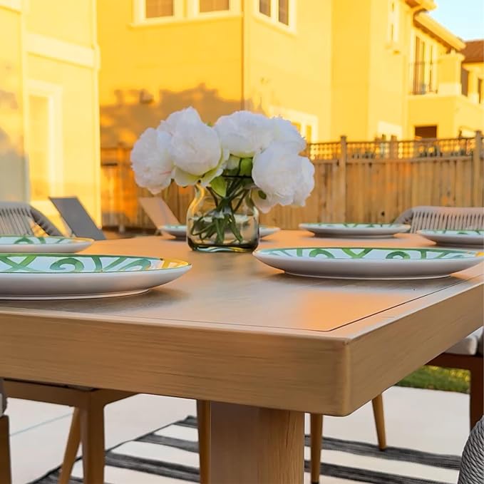 PURPLE LEAF 13 Pieces Patio Dining Set Aluminum Rectangular Table and Wicker Chairs with Cushions for Kitchen Porch Garden Modern Outdoor Furniture Sets, Teak - Image 2