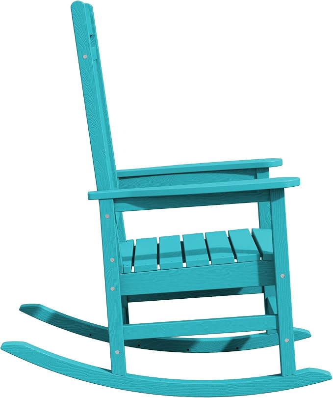 KINGYES Oversized HDPE Rocking Chairs Outdoor, Patio Rocking Chairs with 330lbs Support, Smooth Porch Rocker for Deck Lawn Yard, Aruba Blue - Image 10