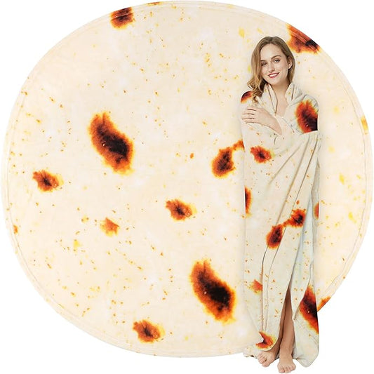 LetsFunny 90in Burrito Tortilla Throw Blanket, Double Sided Burritos Taco Tortilla Wrap Blankets for Adults Kids, Novelty Realistic Soft Flannel Round Food Blankets, Christmas Birthday Gifts for Women