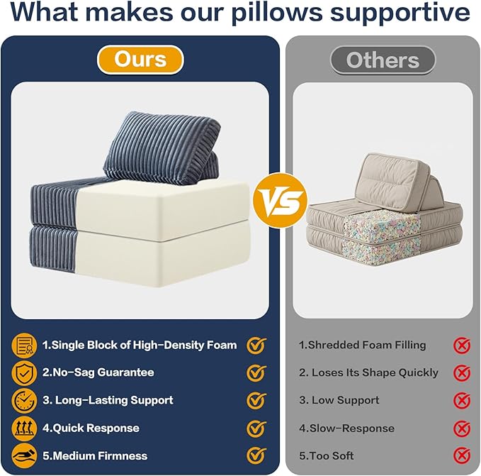 Folding Sofa Chair, Foldable Floor Sofa Bed with Corduroy, Convertible Sleeper Chair Single, Portable Fold Out Chair Bed for Adults, Folding Futon Mattress for Small Spaces, Apartments