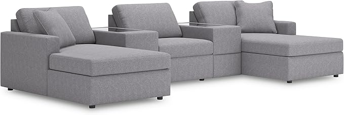 Signature Design by Ashley Contemporary Modmax Stain Resistant U-Shape Symmetrical 5-Piece Pit Sectional with Storage Consoles and Reversible Cushion, Gray