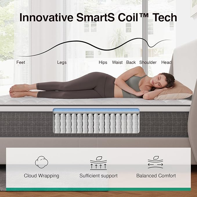 Novilla 12 Inch XL Twin Mattress,Twin XL Hybrid Mattress with Gel Memory Foam,Pocketed Coils & Nylon Cooling Fabric for Targeted Support Zones & Spinal Alignment Mattresses in a Box for Kids