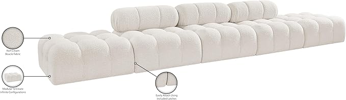 Meridian Furniture 611Cream-S170A Ames Collection Modern | Contemporary Modular Sectional with Rich Cream Boucle Fabric, Modular to Create Infinite Configurations, 170" W x 34" D x 28" H, Cream