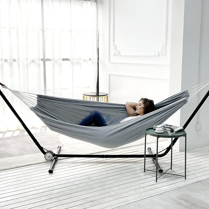 ANYOO Cotton Hammock Portable Camping Hammocks for Hanging Sturdy Garden Comfortable Fabric Hammock with Tree Straps Up to 660lbs with Travel Bag for Camping Outdoor/Indoor Patio Backyard - Image 8