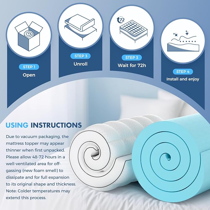 Dual Layer 4 Inch Memory Foam Mattress Topper California King, 2 Inch Cooling Gel Memory Foam and 2 Inch Pillow Top Mattress Pad Cover for Back Pain, Deep Elastic Pocket, Medium Support, White