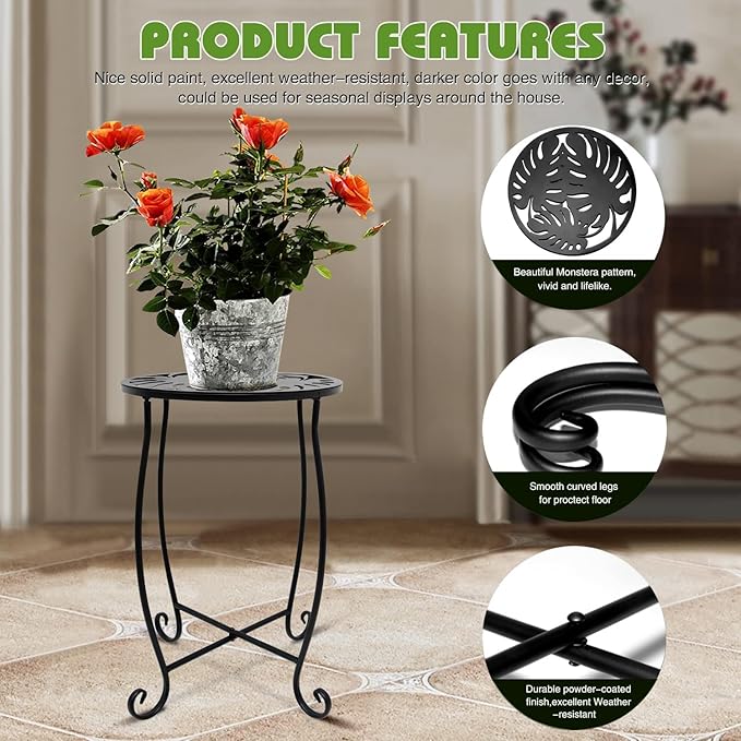 Small Side Tables for Small Space, 2 Pack Metal Outdoor Indoor Side Table, Weather Resistant Mini Metal Round Side Table Pool Chair Side Table for Patio Yard Porch Balcony Garden Bedside, Black - Image 4