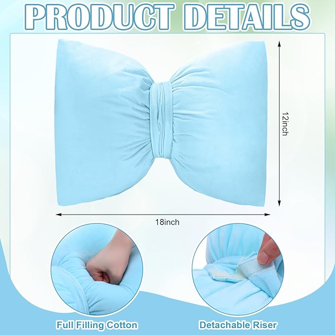 Beeveer Blue 2 Pcs Bow Pillow 12 x 18 Inch Coquette Throw Pillows Large Bow Shaped Velvet Cushion Coquette Decorative for Girls Room Bed Sofa Couch Car Decorations