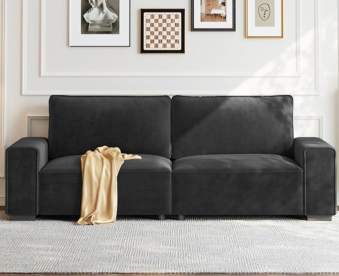 Vesgantti 85'' Chenille Couch for Living Room, 3 Seater Comfy Sofa with Wide Armrest, Thick Spring Cushions, Modern Cloud Couch for Apartment, Office, Bedroom, Small Space, Dark Grey