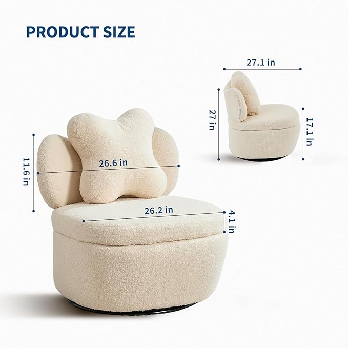 Teddy Velvet Swivel Accent Chair with Storage, 360° Rotating Ergonomic Armchair, Scratch-Resistant Upholstered Sofa Chair for Living Room, Bedroom, Nursery, Apartment or Small Spaces, 300 lbs Capacity