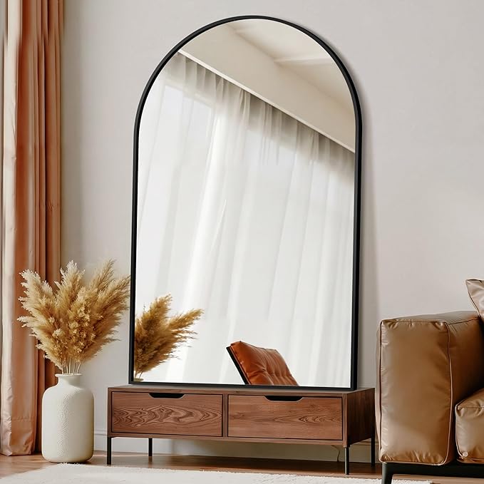 Arched Wall Mirror for Bathroom,Mirrors for Wall,35"x55",Vanity Mirror for Bedroom Dresser, Entryway, Living Room, Metal Frame,Hanging or Leaning Against(Black) by TRAHOME