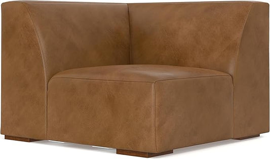 SIMPLIHOME Rex Corner Sofa Module in Full-Grain Genuine Leather, Caramel Brown, 38-inches Wide, Handcrafted Modern-Style Corner Accent Chair for Living Room and Family Room