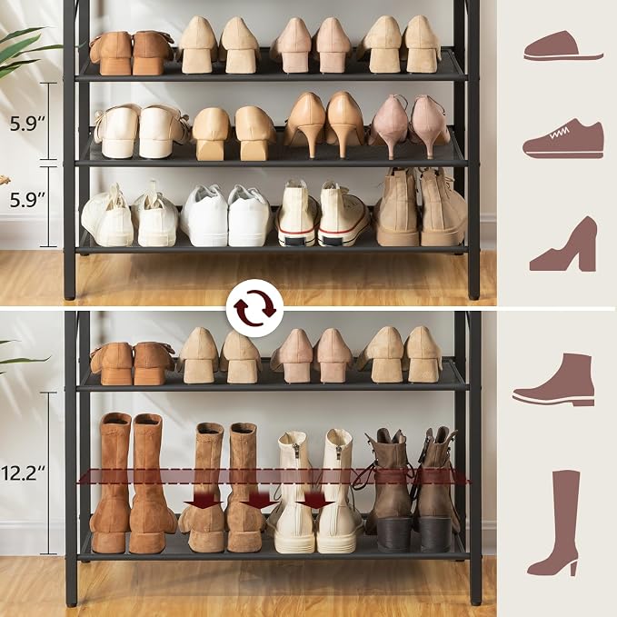 MAHANCRIS 8 Tier Shoe Rack Organizer for Closet, Holds 28-32 Pairs, Tall Metal Shoe Storage Shelf for Entryway Bedroom, Sturdy Freestanding Shoe Rack Space Saving, Large Capacity, Rustic Brown - Image 6
