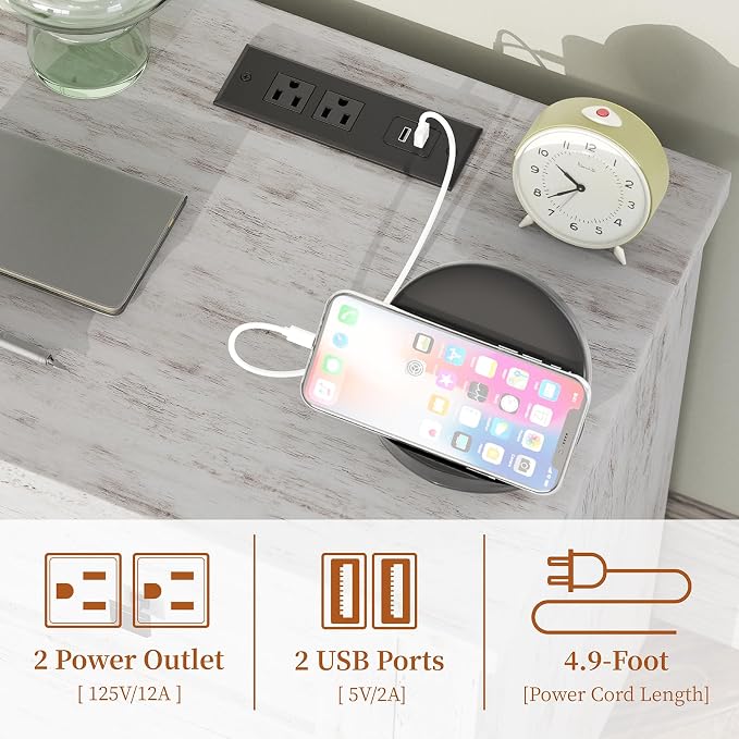 AMERLIFE Large Nightstand Set of 2 with Charging Station, Bedside Table with USB Ports and Outlets, Farmhouse Wood End Table for Bedroom, Distressed White - Image 5