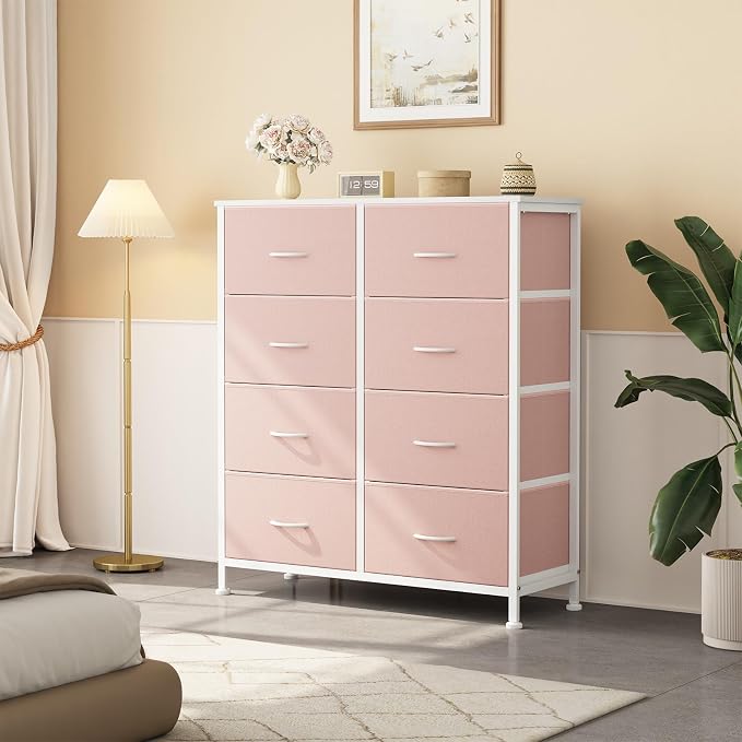 Sweetcrispy 8 Drawer Fabric Dresser for Bedroom, Tall Double Dresser Chest of Drawers with Sturdy Steel Frame and Wooden Top, Closet Living Room Storage Organizer with Easy Pull Handles,Pink - Image 7