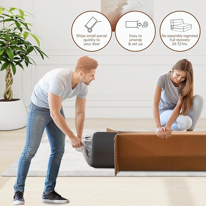 Queen Size Folding Sofa Couch Memory Foam with 2 Pillows Sleeper Chair Lazy Couch Triple Futon Convertible Guest Beds, Washable Cover, Dark Gray