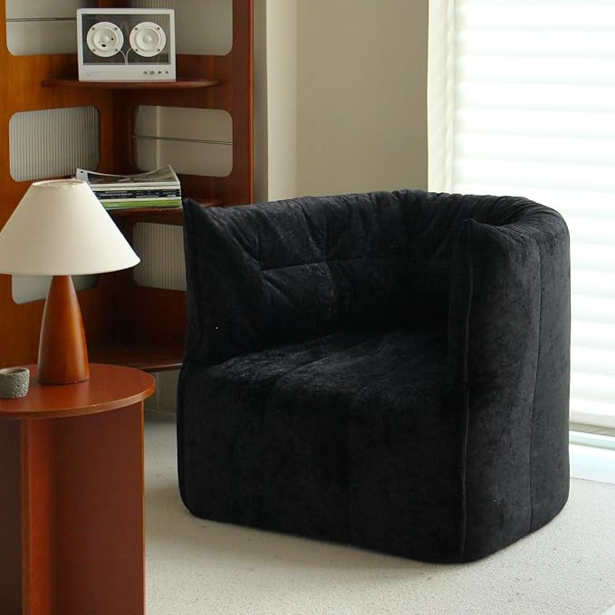N&V Mid Century Brigantin Deep Relaxation Sofa, Soft Premium Chenille, for Living Room Bedroom and Office (Black, Single)