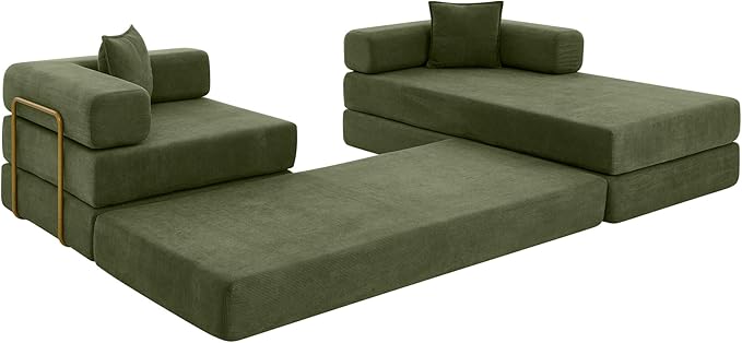 Eafurn L Shaped Convertible Sleeper Sofa Bed King Size Sleeper Sofabed, 7-in-1 DIY Combination Corduroy Folding Mattress Couch with Fixed-Shape Frame, Boneless Floor Sofa Couch