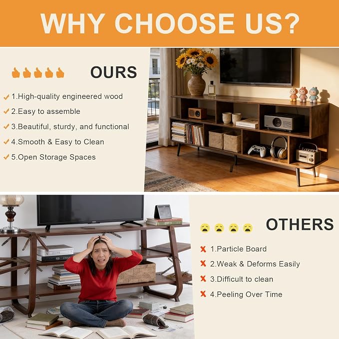Lightdot 65" TV Stand Fits TVs Up to 75 Inch, Modern Entertainment Center with Power Outlet & Open Storage Shelves, Sofa Cabinet Media Console, Easy Assembly TV Table for Living Room,Bedroom,Amber - Image 7