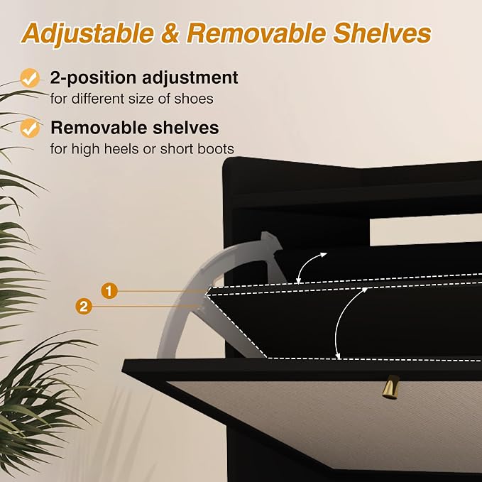 AVZEAR Shoe Cabinet, Shoe Cabinet Freestanding Tipping Bucket Shoe Rack Organizer with 3 Flip Drawers, Modern Entryway Narrow Shoe Rack for Entryway, Hallway, Bedroom (Black) - Image 4