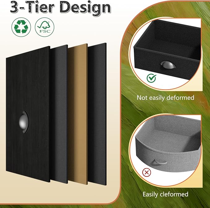 Night Stand, End Table with 2 Drawers Nightstand for Bedroom, Small Fabric Dresser Organizer, Bedisde Table Side Table with Open Storage Shelf, Black - Image 5