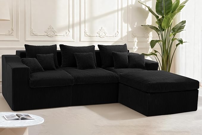 Homguava Modular Sectional Couches for Living Room,101" Cloud Couch with L-Shape Chaise,Comfy Sofa Living Room Couch with Deep Seat,No Assembly (Cordury Black)