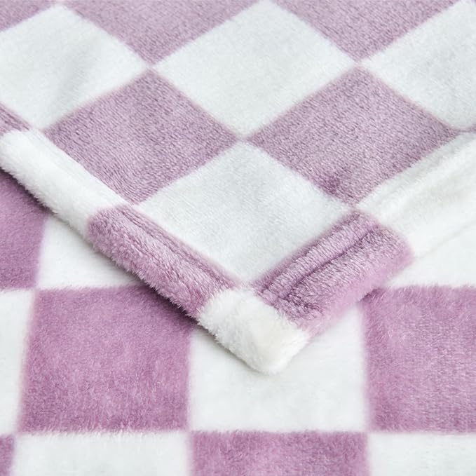 Edenleaf Checkered Blanket Flannel Throw Blankets Soft Cozy Checkered Grid Print Chessboard Gingham Pattern Throws for Bed Sofa Couch for All Seasons, 50x60 Inch, Purple