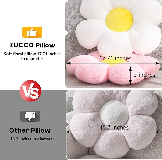 17.7 Inch Purple Flower Pillow – Daisy Shaped Cute Decorative Throw Pillow, Soft Floral Seating Cushion Floor Pillows for Sofa, Bed, Chair & Room Decorations for Home
