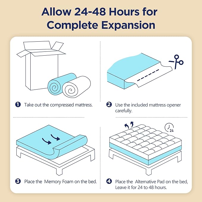 Dual Layer 4 Inch Memory Foam Mattress Topper Full, 2 Inch Gel Infused Memory Foam and 2 Inch Down Alternative Pillow Top Mattress Pad Cover, Medium Firm for Back Pain & Side Sleep