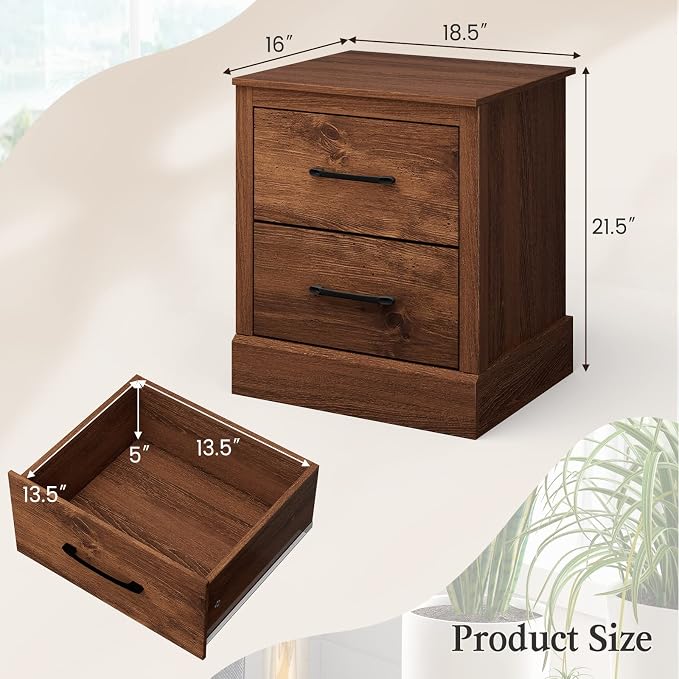 Giantex Farmhouse Nightstand, Wood Bedside Table with 2 Storage Drawers, Compact Floor Night Stand End Table, Walnut Accent Sofa Side Table for Bedroom - Image 3
