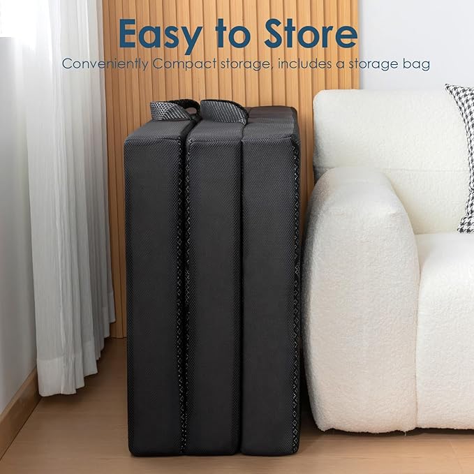 INGEROOM Foldable Mattress Full - Memory Foam 6 inch Trifold Mattress for Camping, with Portable Handle, Non-Slip Folding Floor Bed Sofa for Guest Travel Yoga, Washable Breathable Cover