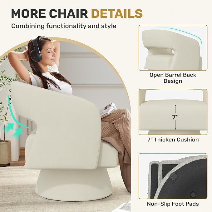 Nebuaegis Swivel Accent Chair Set of 4, Modern Comfy Chenille Barrel Chairs, Oversized Upholstered Round Arm Chair for Living Room, Bedroom, Reading Room, Beige