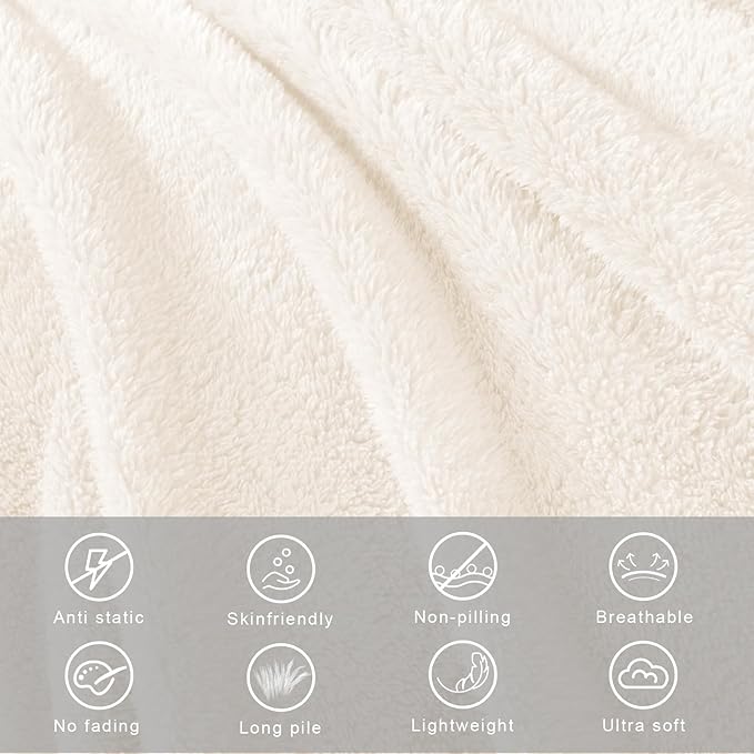 Exclusivo Mezcla Soft Fleece Throw Blanket for Couch, Super Soft Velvet Plush Fleece Blankets, Fuzzy Cozy and Warm for Winter, 50x60 Inches, Ivory