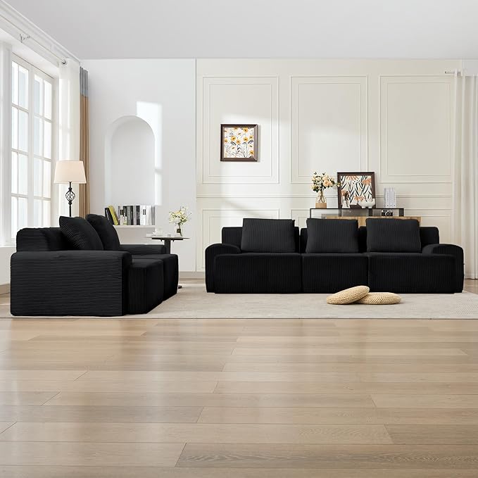 KIGOTY Modular Sectional Sofa Set, 5 Pcs Comfy Cloud Sectional Couch with Deep Seat, Modern Boneless Couch for Living Room, No Assembly Required,Black