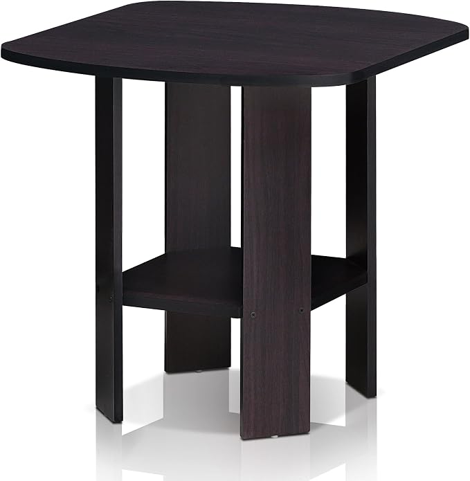 Furinno SIMPLE DESIGN Side Table, 2-Tier Modern End Table with Soft Edges, Open Shelves Night Stand, Bedside Table, for Living Room, Bedroom, Dark Walnut - Image 4