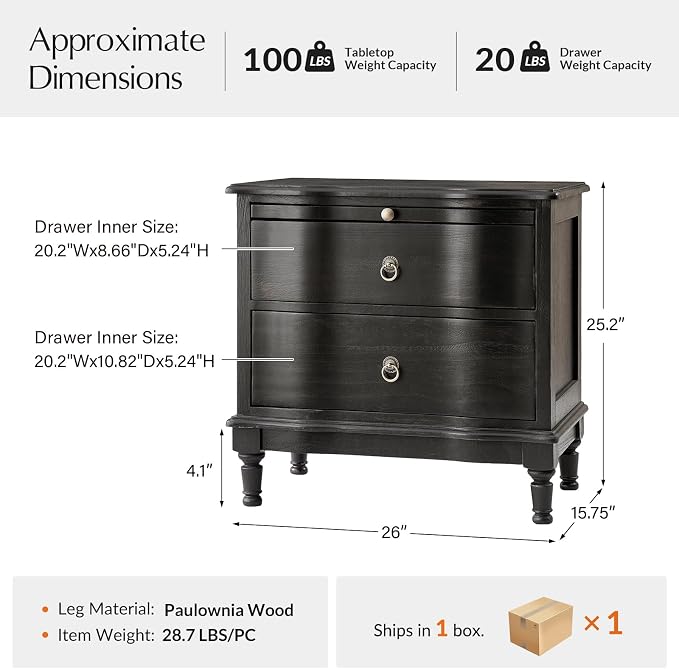 HULALA HOME Solid Wood Storage End Table with Hidden Pull-Out Shelf, Transitional 2 Drawer Side Table with Charging Station, Large SideTable with USB Ports, Easy Assembly, Charcoal - Image 2