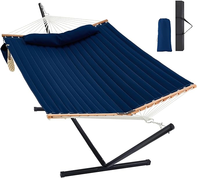 Homgava Two Person Hammock with Stand for Outside Heavy Duty, Outdoor Patio Hammock with Portable Steel Stand, Large Double Hammocks,480lbs Capacity.(Dark Blue) by HomgavaLiveWhatYouLove