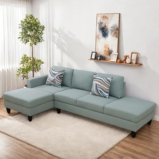 Sectional Sofas for Living Room Furniture Sets, 4-Seat Modular Sectional Sofa with Armrests, High Elastic Sponge Filled L Shaped Couch for Apartment, Green