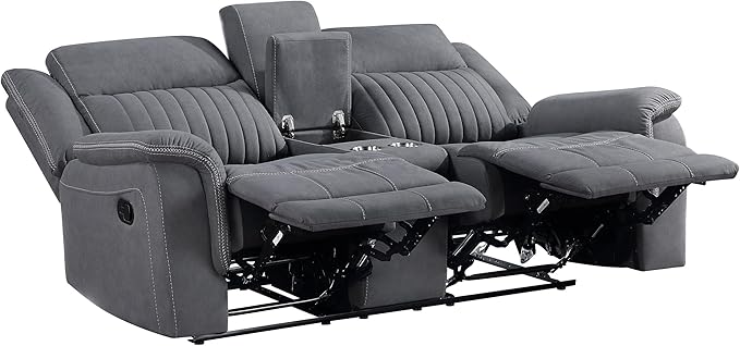 Lexicon Manual Double Reclining Loveseat, Polished Microfiber Manual Wall Hugger Loveseat Recliner for Living Room, Center Storage Console/Cup Holders, Easy Assembly, Gray