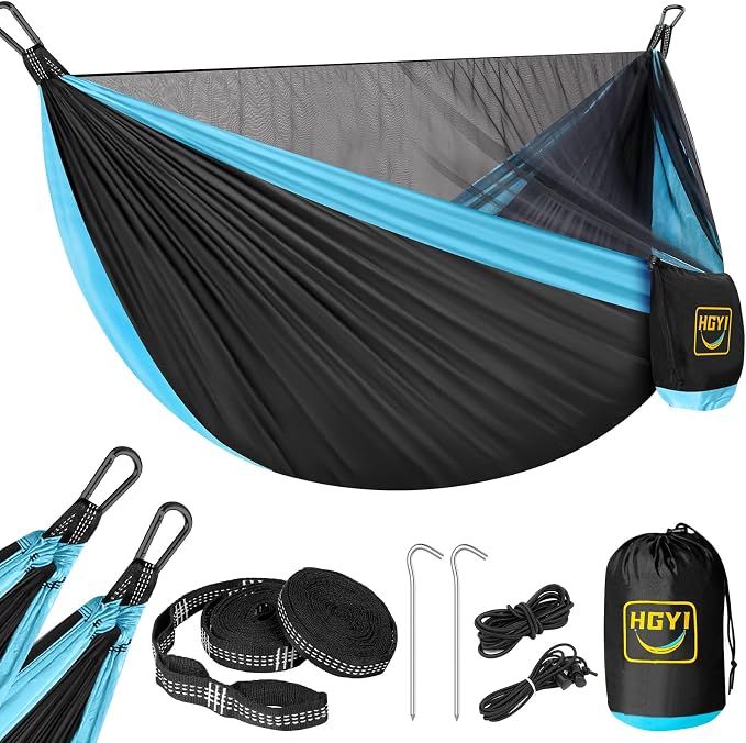 Camping Hammock Mosquito Net,Double & Single Portable Hammocks Hammocks with 2 Tree Straps,Hammock Tent for Travel Camping,Camping Accessories for Indoor Outdoor Hiking Backpacking Backyard Beach by HGYI