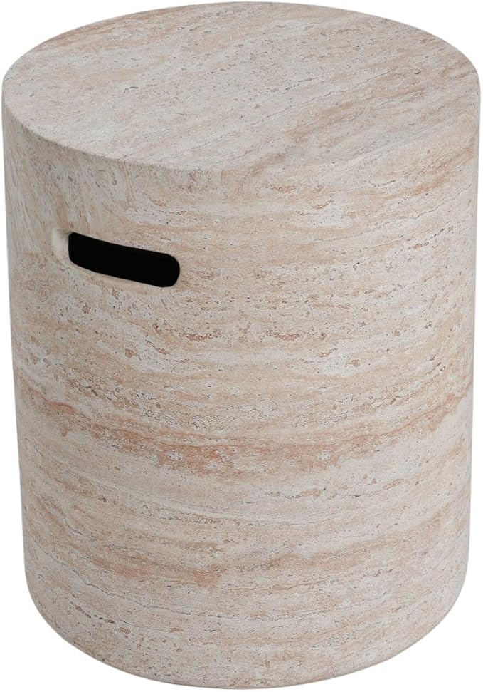 KEVINSPACE Small Side Coffee Table Outdoor MGO Round End Living Room Accent Sofa Bedside Couch Table with Cutout Handle Bedroom Apartment Indoor 15.5" W x18.5 H Beige Concrete