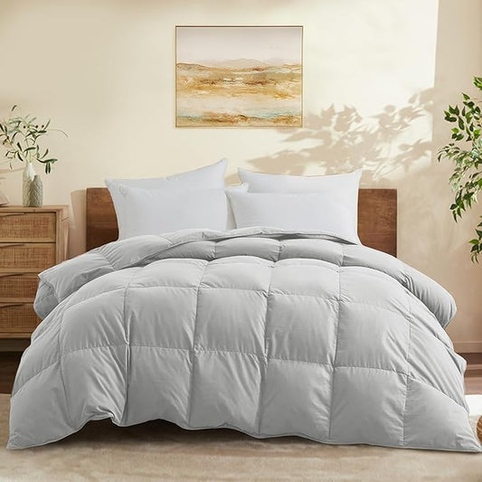 Joysoul King Size Down Comforter - All Season Ultra Soft Goose Down & Feather Fiber Fill, Luxury Hotel Light Gray Duvet Insert with Corner Tabs (104" X 88")