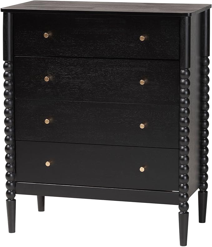 Baxton Studio Lucera Bobbin Wood Bedroom Set, 5-Piece, Twin, Black