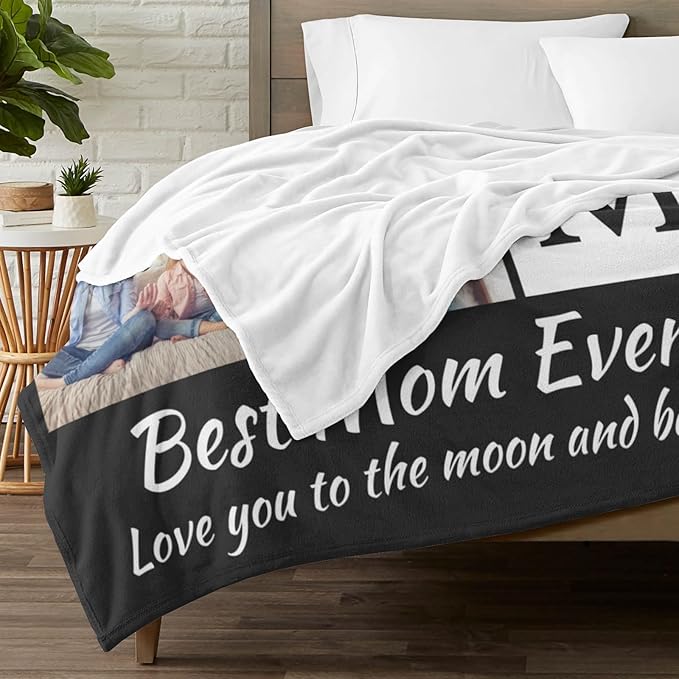inkArts Custom Mom Blanket with 6 Photos Personalized Blanket with Pictures Customized Throw Gifts for Mom Grandma Photo Throw Blanket for Birthday Mother's Day