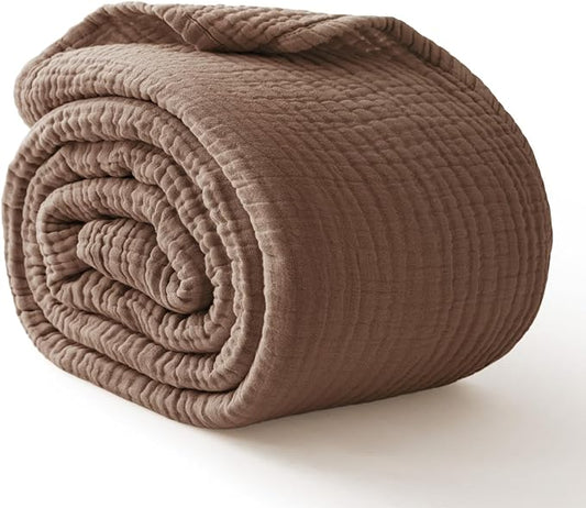 100% Cotton Muslin Blanket Twin 60" x 80", Breathable and Lightweight Cotton Twin Blankets for Couch, Soft Cooling Summer Gauze Blanket for Adults All Season, Tan